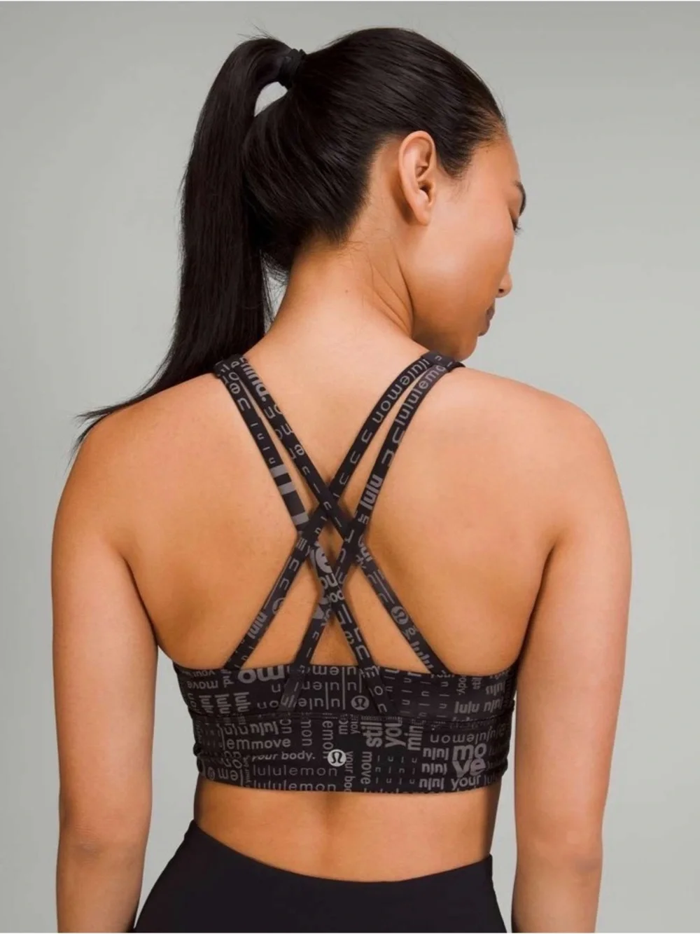 LULULEMON ENGERY HIGH-NECK LONGLINE BRA MEDIUM SUPPORT OMBRE BLACK WOMEN’S 4